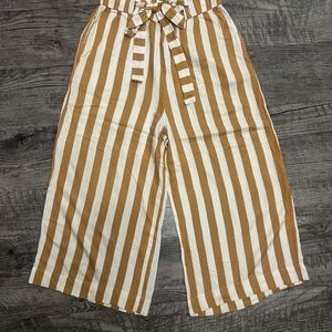 Striped Mustard Yellow And White High Waisted Capris
